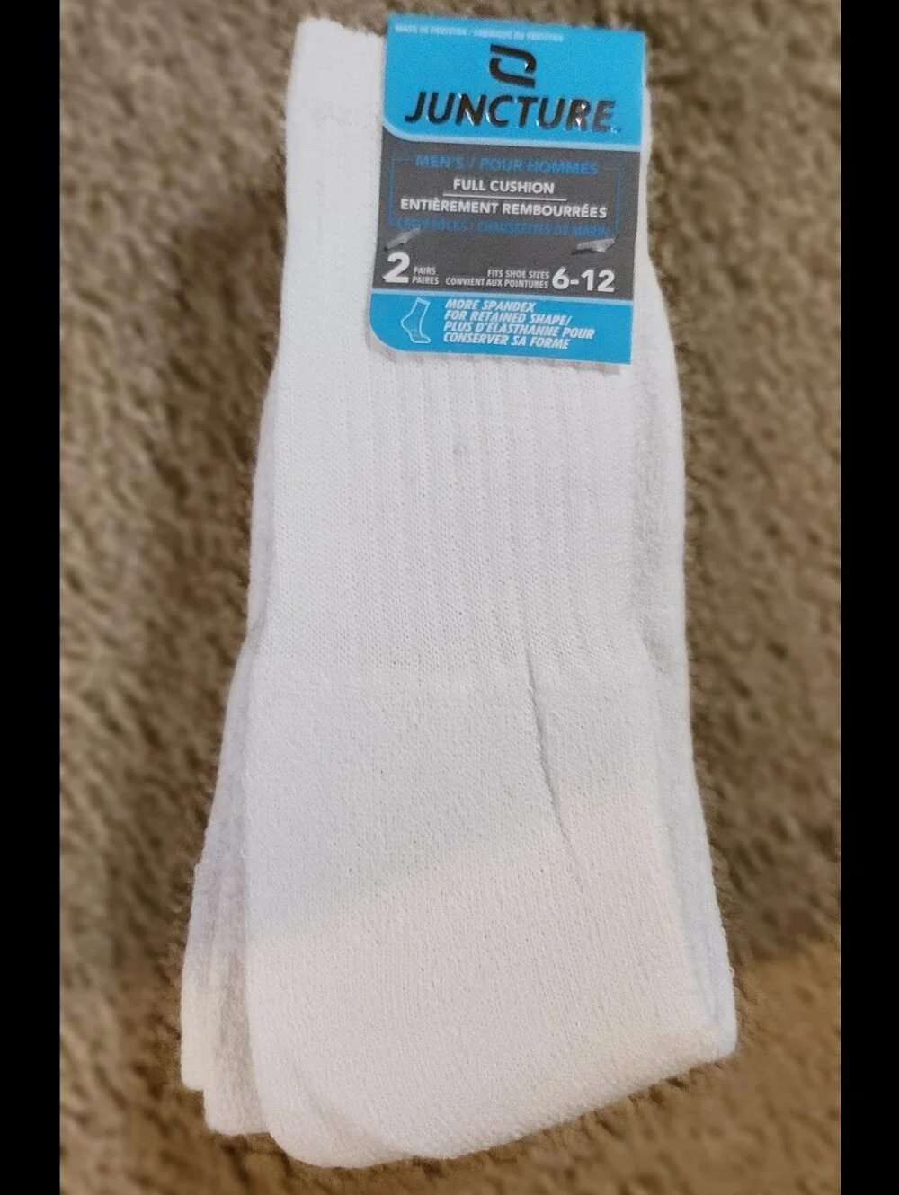 [Size 6-12] Juncture Men's Full Cushion White Crew Socks, Pack Of 2